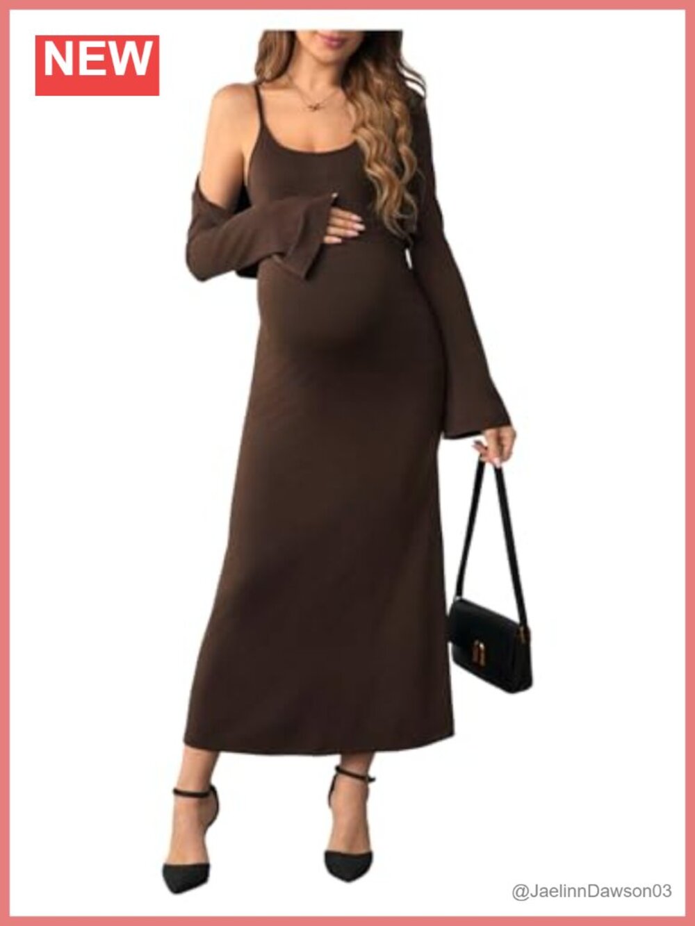 Maternity 2 Piece Outfit Bodycon Cami Dress Cardigan Set